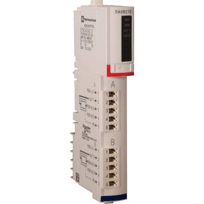 Schneider Electric Modicon STB kit med 2 digitale udgange, model DA08210. Modulet har hvidt kabinet med mærkning og terminaler til tilslutning.