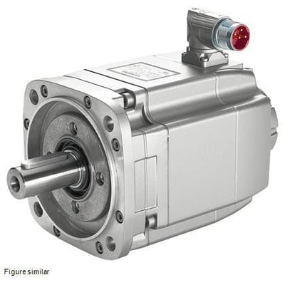 Siemens SIMOTICS S synkronmotor 1FK7-CT med 3,3 kW og drejelig strømstik i metalhus med aksel og flange.