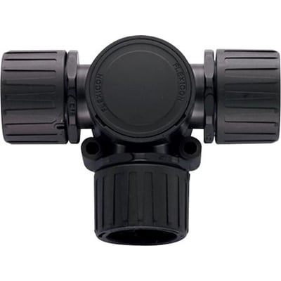 Sort HellermannTyton T-stykke i PA66 til Ø16mm rør, IP66-klassificeret med inspektionshul for nem montering.