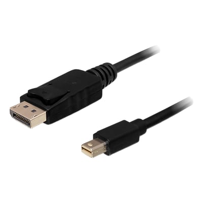 Sort Delock-kabel på 5 meter med Mini DisplayPort- og DisplayPort-hanstik, vist med begge stikender.