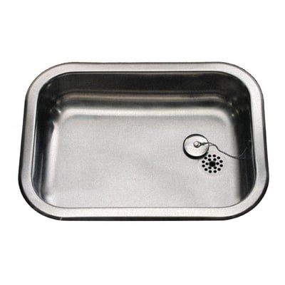 Firkantet stålvask Advance AM400 i mat krom med udvendige mål 400x460mm og overløb med prop.