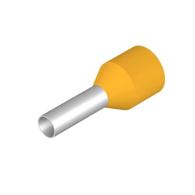 Weidmüller terminalrør gul til 6,0 mm² ledere, isoleret med plastkrave, fremstillet af fortinnet kobber.