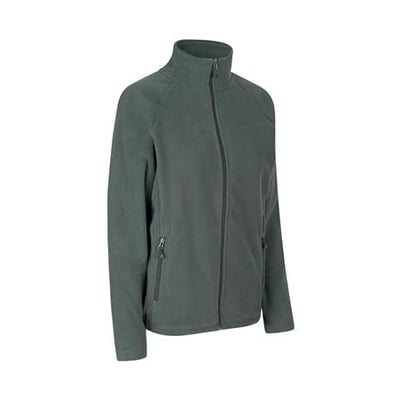 Dame fleececardigan fra ID Identity i grå, str. 2XL, med lynlås og sidelommer på hvid baggrund.