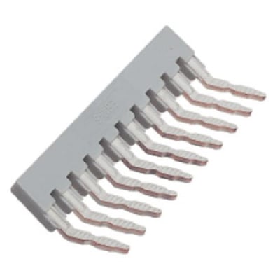 Nærbillede af Phoenix Contact indlægsbro EB 10-6, der viser de individuelle stikben og 6,2 mm deling.