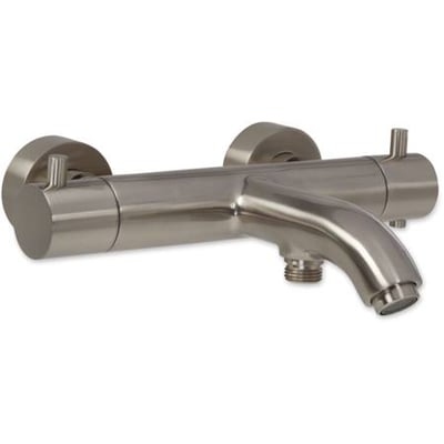 Elegant kar og brus termostatarmatur med børstet nikkel finish, vist på hvid baggrund.