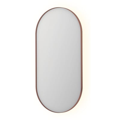 Sanibell INK SP21 ovalt spejl, 60x120 cm, med børstet kobber aluramme og indirekte LED-lys.