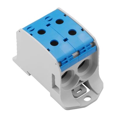 Weidmüller Fordelerklemme WPD 231 2X95/2X95 BL CU/AL med blåt cover og skrueterminaler.