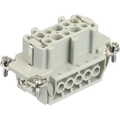 Harting 10B hun stikindsats med 10 poler og synlige nummerering 6-10 ved skrueterminalerne.