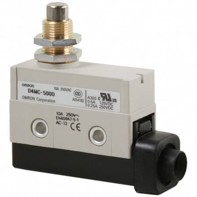 Omron D4MC-5000 lukket kontakt med panelmonteret stempel, SPDT og 10 A kapacitet.