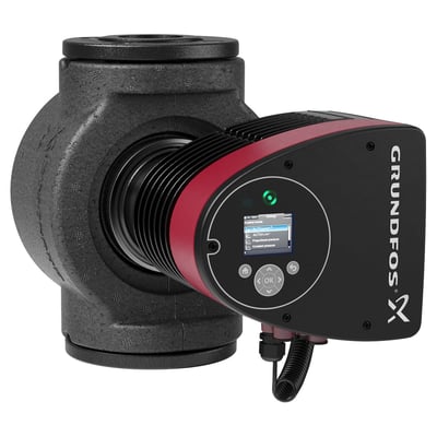 Grundfos Magna3 40-80 F cirkulationspumpe med sort pumpehus i støbejern og sort/rød kontrolboks med skærm.