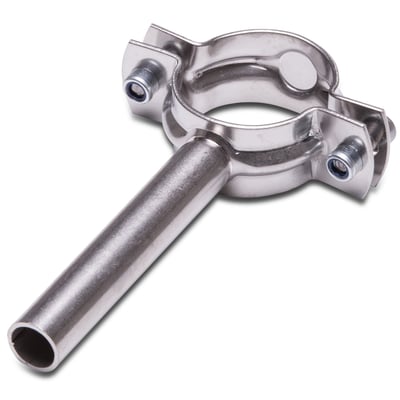 Rørholder med langt, stramt skaft i rustfrit 304 stål til Ø19 rør, ideel til levnedsmiddelfittings.