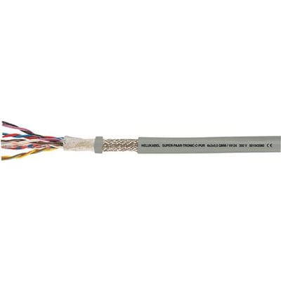 ST-PAAR-TRONIC-C-PUR 3X2X0,25 HF kabel med seks snoede lederpar, flettet afskærmning og grå PUR-kappe.