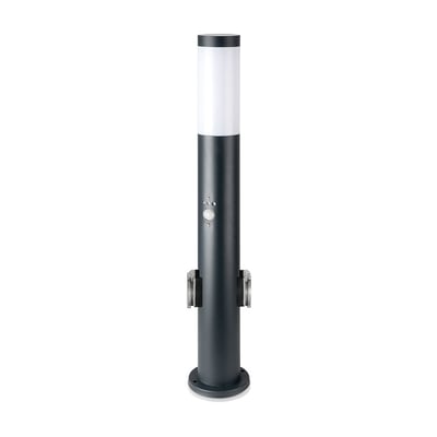 V-TAC pullertlampe i rustfrit stål med E27 fatning, 60 cm høj og IP44-klassificeret i grå farve med hvid top.