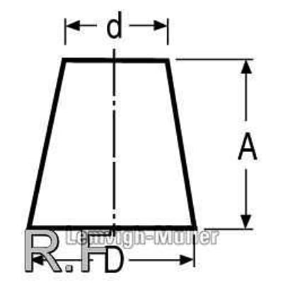 Skematisk tegning af Indura konisk reduktion i AISI316 med dimensioner og markeringer.