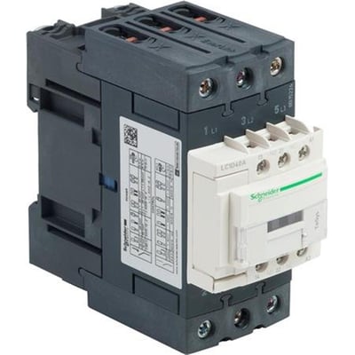 Schneider Electric TeSys D kontaktor, 3-polet, 40A, model LC1D40AB7, vist fra siden med den hvide spoleenhed monteret.