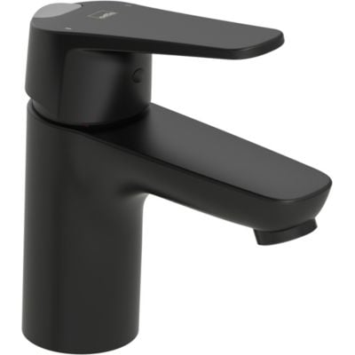 Oras Vega etgrebsbatteri i mat sort messing med 107 mm tud og koldstartsfunktion på hvid baggrund.