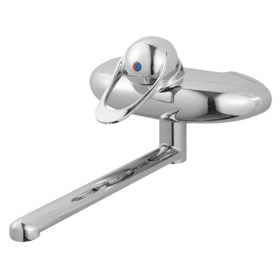 FM Mattson 9000E væghængt armatur i blank krom med 250 mm tud og 1-grebs betjening.