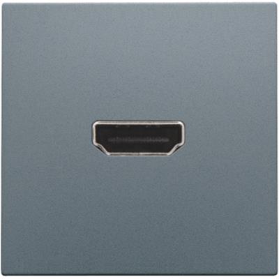 Niko HDMI udtag med terminaler til ledningsmontering i stålgrå belægning, viser HDMI porten centreret på fladen.