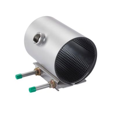 Romacon bandagemuffe til rør reparation, 48-55 x 200 mm, med 1" anboring og EPDM pakning i syrefast stål AISI316.