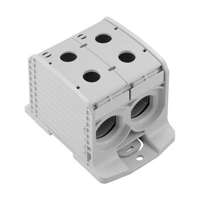 Weidmüller Fordelerklemme WPD 233 i grå med skrueterminaler til 2x50-300mm² Cu/Al, 1000V/340A.