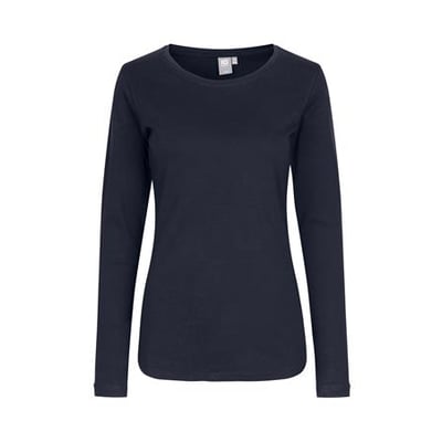 ID Identity langærmet T-shirt til damer i navy, størrelse S, fremstillet i blød antipilling interlock-kvalitet.