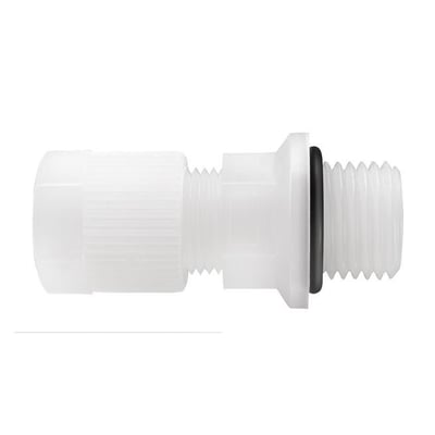 Serto PVDF unionskobling med udvendigt gevind til 6/4 mm rør og 3/8'' gevindstørrelse.