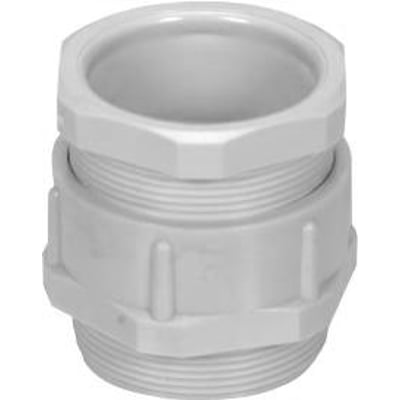 Lysegrå Kleinhuis-forskruning med PG36-gevind og løgring til kabler på Ø 23-34 mm, set skråt forfra.