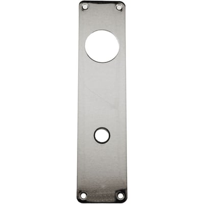 Assa Abloy langskilt gre8659 på 250 x 60 mm, vist forfra med et stort hul øverst og et mindre nederst.