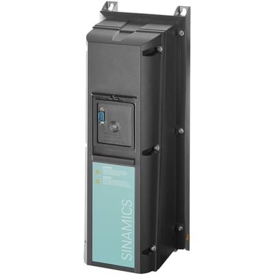 Siemens SINAMICS G120P powermodul PM230 med filter, IP55/UL TYPE12 og 0,55KW effekt, set fra siden med CE mærkning.