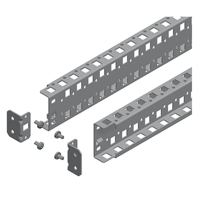 Schneider Electric Spacial Stil SM universal montageskinne med 2 rækker og 400mm bredde, grå metal, med monteringsbeslag og skruer.