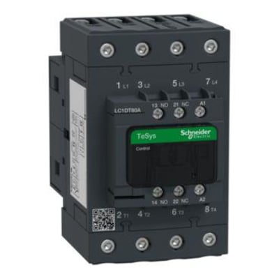 Schneider Electric TeSys D kontaktor 80A, 4-polet med 1 NO og 1 NC kontakt, 230V AC, vist forfra med tydelig mærkning.