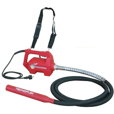 Den røde 230V betonvibrator fra Technoflex, model Rabbit, med dobbeltisoleret motor og slagfast hus.