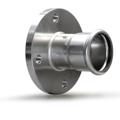 Unico rustfri adapter flange med pressmuffe til 35 mm rør i poleret AISI316L stål.