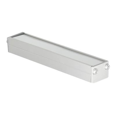 LED-stripprofilen Profil strip rail 20x14, 2 meter, sort ses skråt med lys inderside og endestykke.