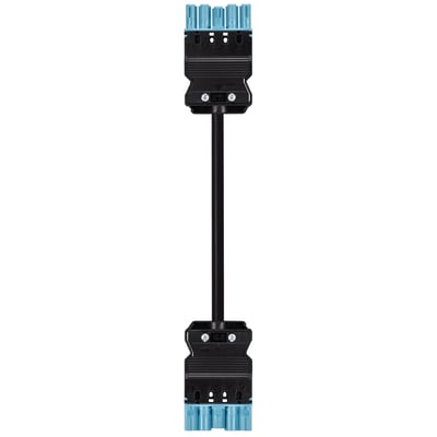 Nærbillede af Wieland 5-polet GST18i5 mellemkabel, der viser de blå han/hun stik og 1,5mm² ledningsdetaljer.