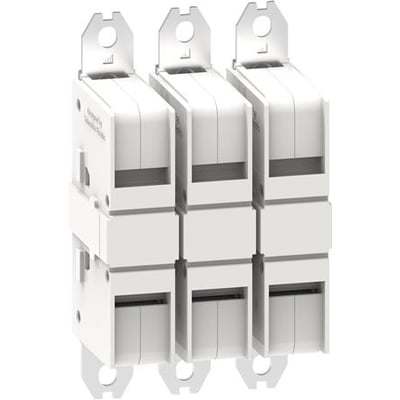 Schneider Electric kontaktsæt til 3-polet 265-330A TeSys Giga kontaktorer, vist forfra i hvid plast med metalmonteringsbeslag.