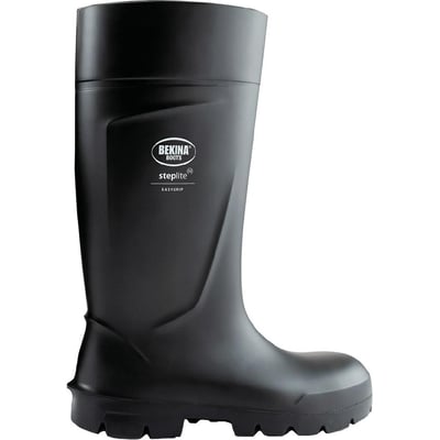 Sort Bekina Boots Steplite S5-sikkerhedsgummistøvle i størrelse 38, set fra siden.