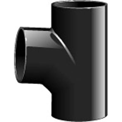 Sort grenrør i støbejern med epoxy coating, 75 mm DN65, 88,5 grader. Viser T-formet samling med en lige udgang og en sideudgang.