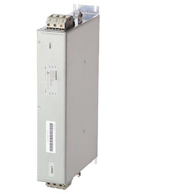 Siemens Sinamics / Simodrive 611 basic line filter i metaldesign med tydelige 'LINE' og 'LOAD' mærkater samt terminaler øverst og nederst.