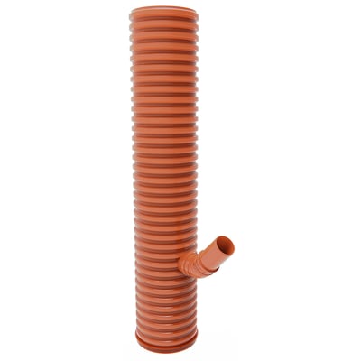 Uponor sandfangsbrønd med vandlås, 315 x 160 mm og 35 l, med orange ribbet brøndrør og skråt sideindløb.