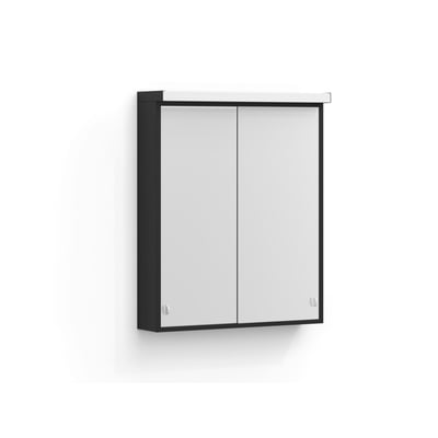 Svedbergs I:et spejlskab i granitgrå, 60x73x17 cm, med to spejllåger og LED-lys langs overkanten.