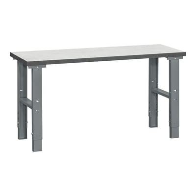 WFI filebænk HD 500 med vinylbordplade på 1600x600 mm, vist fra siden med justerbare grå stålbukke.