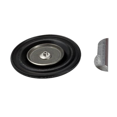 Nærbillede af Danfoss EV220B reservedelssætets FKM membran og metalbolt med serienummer mærket.