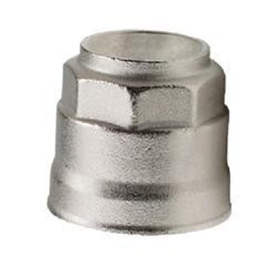 Slutmuffe i 40 mm, lavet af metal med en sølvfarvet, mat overflade og synlige gevinddetaljer.