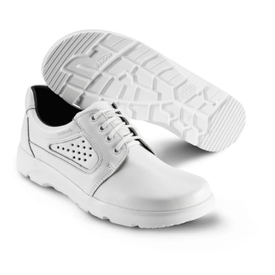 Sika Optimax snøresko i hvid, str. 43, fremstillet af Permair læder med perforeret side og hvid sål.