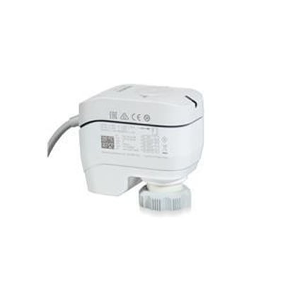 Siemens SSA161E.05HF ventil aktuator i hvid plast med mærkat og kabel, egnet til 1,2-6,5 mm slaglængde.