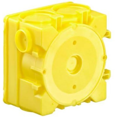 Kaiser beton dåse B2-system med en højde på 48,5 mm, fremstillet af gul plast med foruddefinerede indgange.