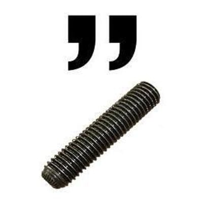 Unbrako 1/4"x1/4" pinolskrue type WSP med fuldt gevind på hvid baggrund, vist med citationstegn.