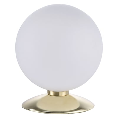 Paul Neuhaus Bubba bordlampe Ø150 mm med rund, opal glaskuppel og blank messing base, isoleret på hvid baggrund.