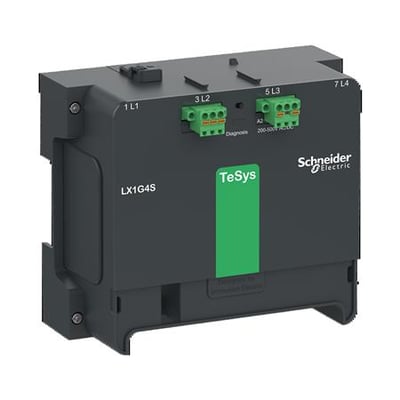 Schneider Electric kontrolmodul LX1G4S til 4-polet TeSys Giga 400-500A, 200-500V AC/DC, med PLC udgang og LED indikator.